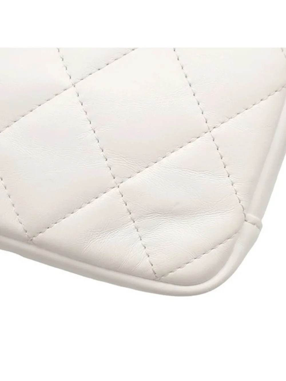 Chanel 2-Way Bag Quilted 18 Top Handle Leather White Gold Handbag